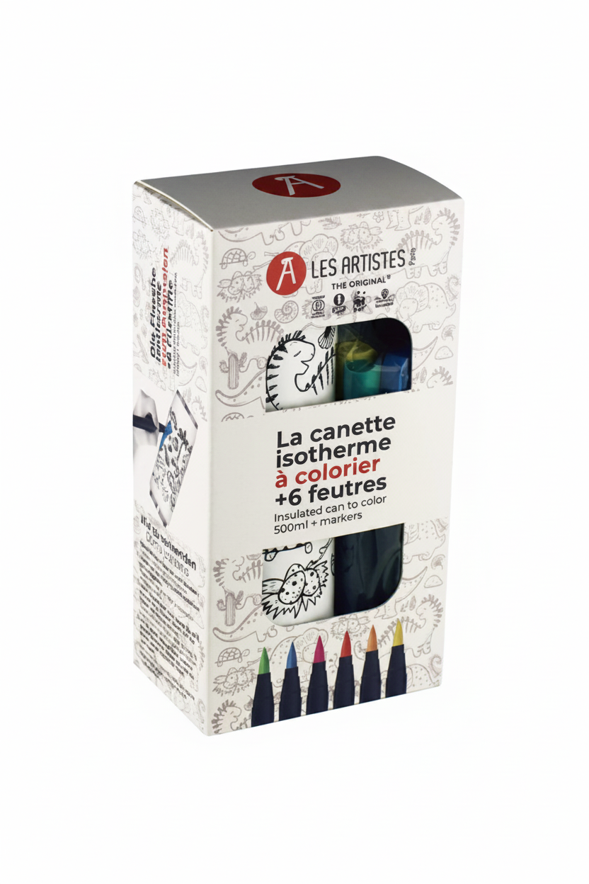 Canette isotherme Les Artistes motif dinosaure avec feutres
