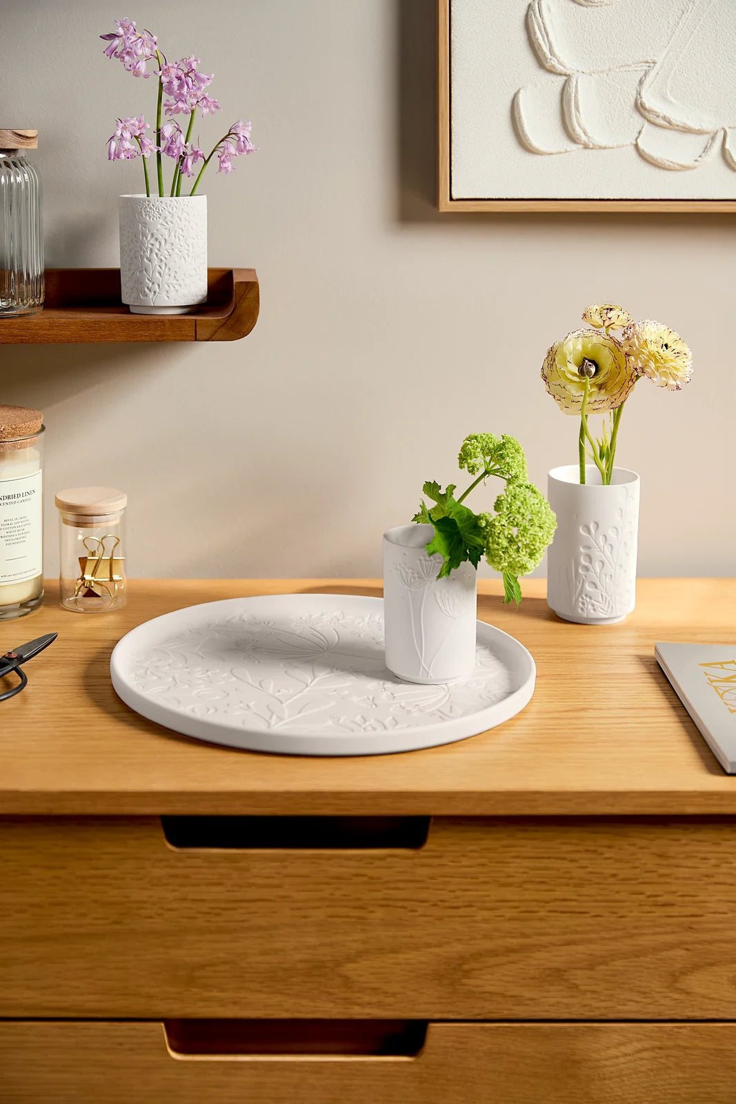 Plateau motif floral 30 cm Räder porcelaine blanche
