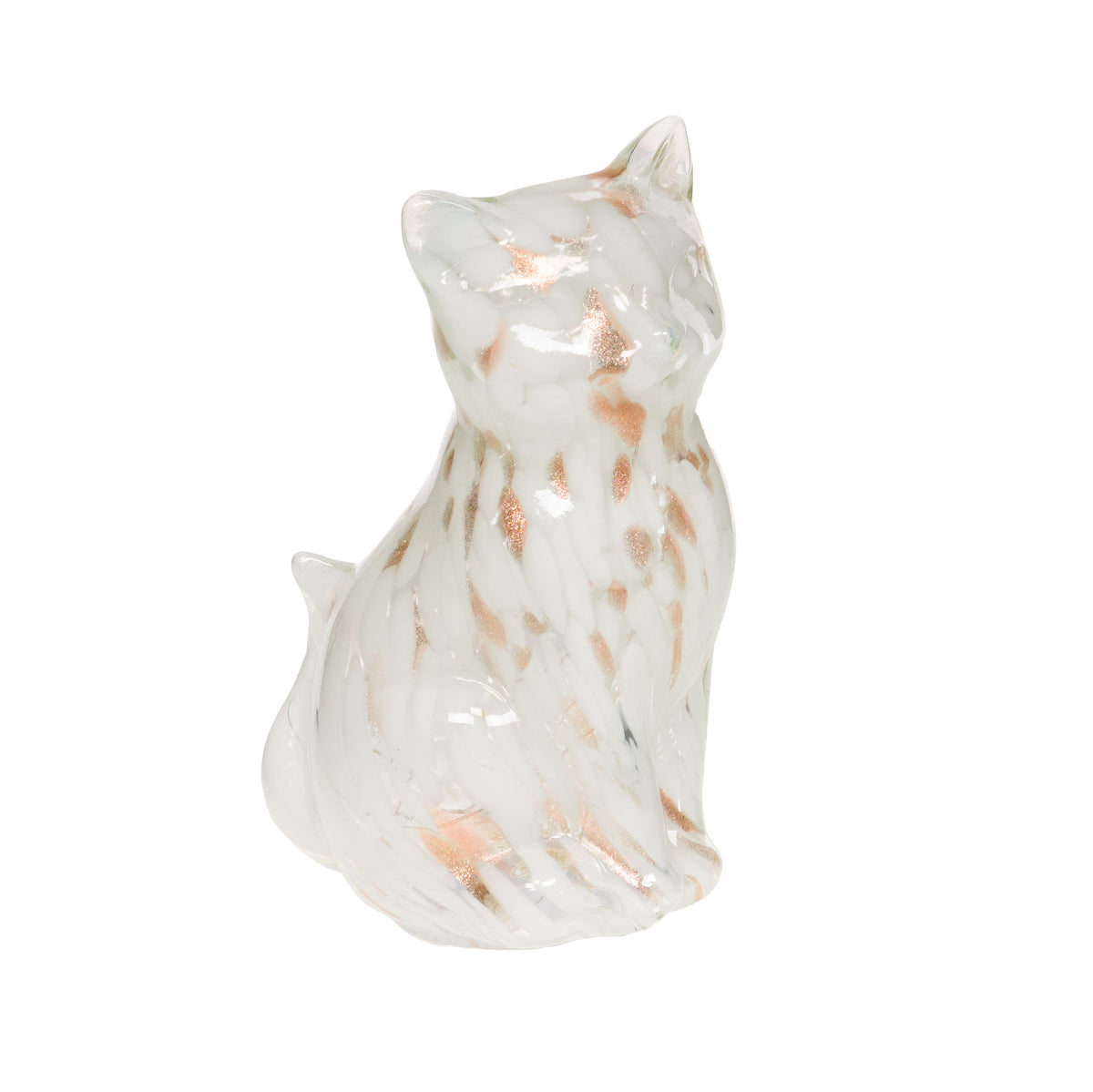 Chat LED Blanc et Or - blanc, en verre, 14x11x22cm