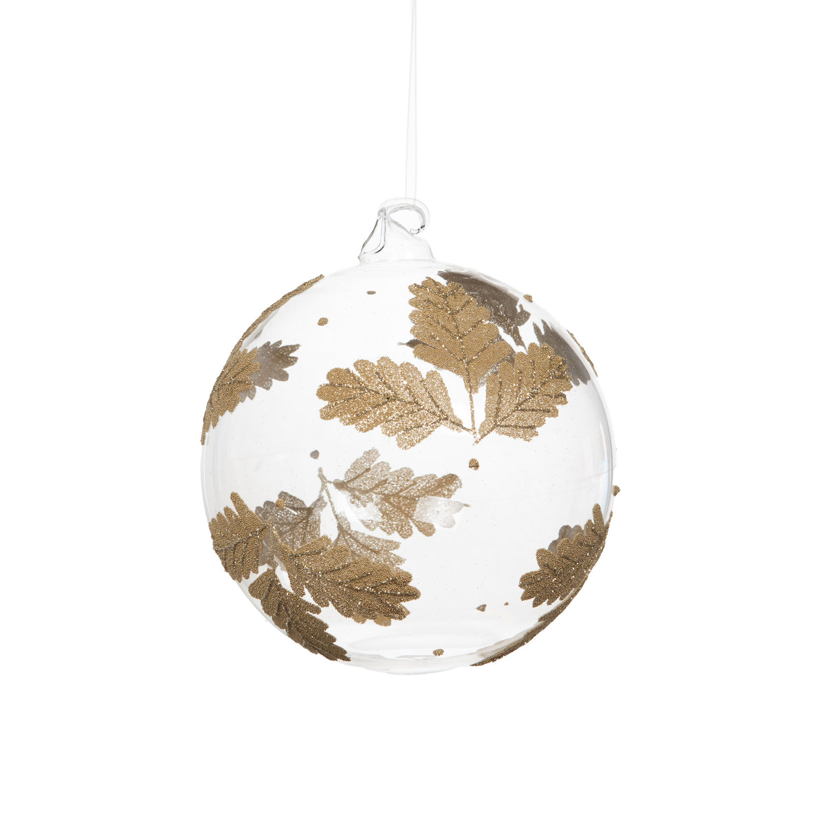 Boule de Noël Hoja en verre transparent - motifs de feuilles dorées