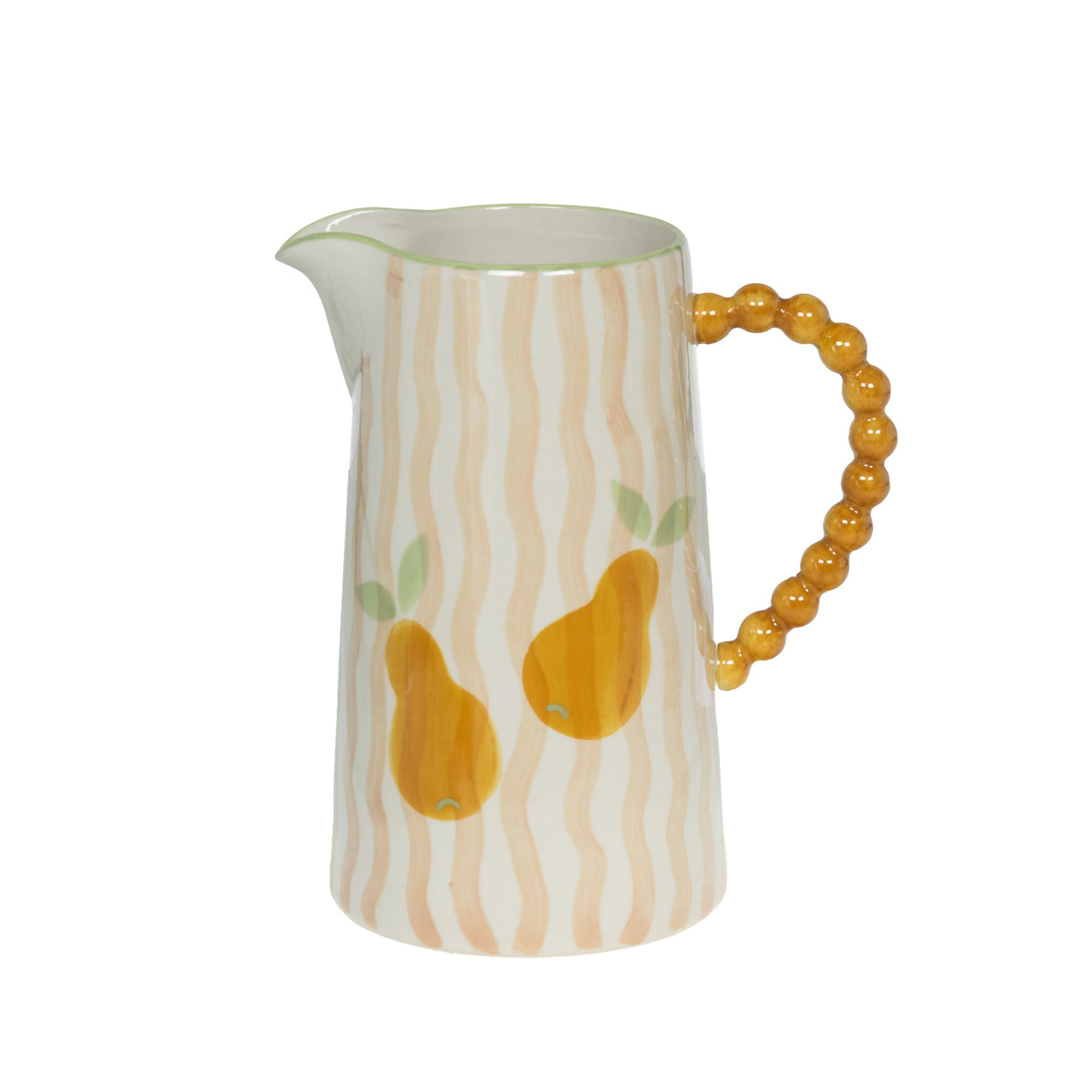 Pichet William en grès - poires jaunes peintes et poignée en perles