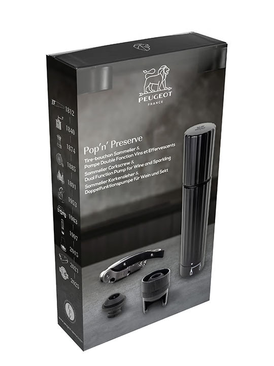 Coffret tire-bouchon sommelier et pompe double fonction vins et effervescents Pop‘n Preserve - Peugeot