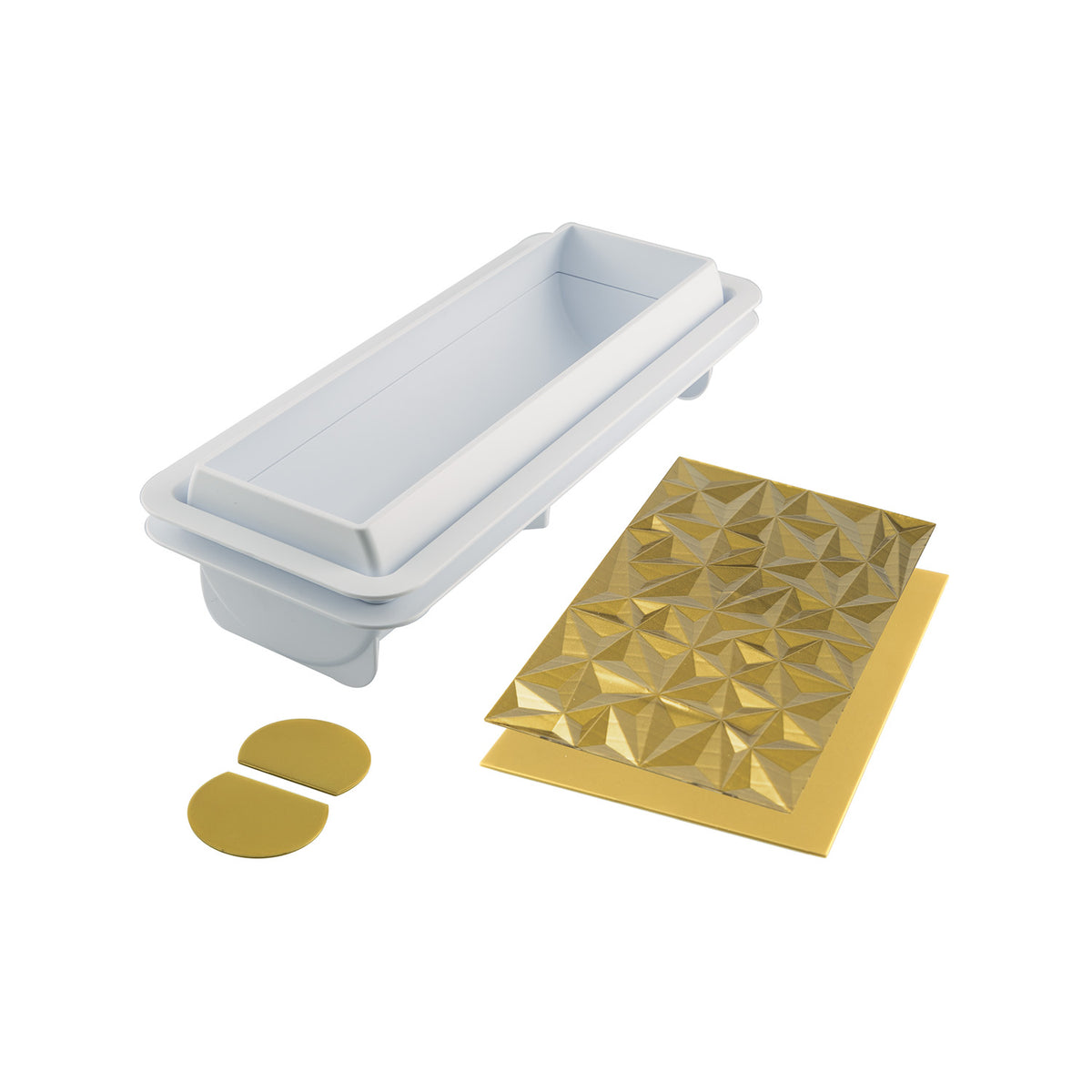 Kit bûche Diamond Silikomart : support et tapis en silicone, vus seuls