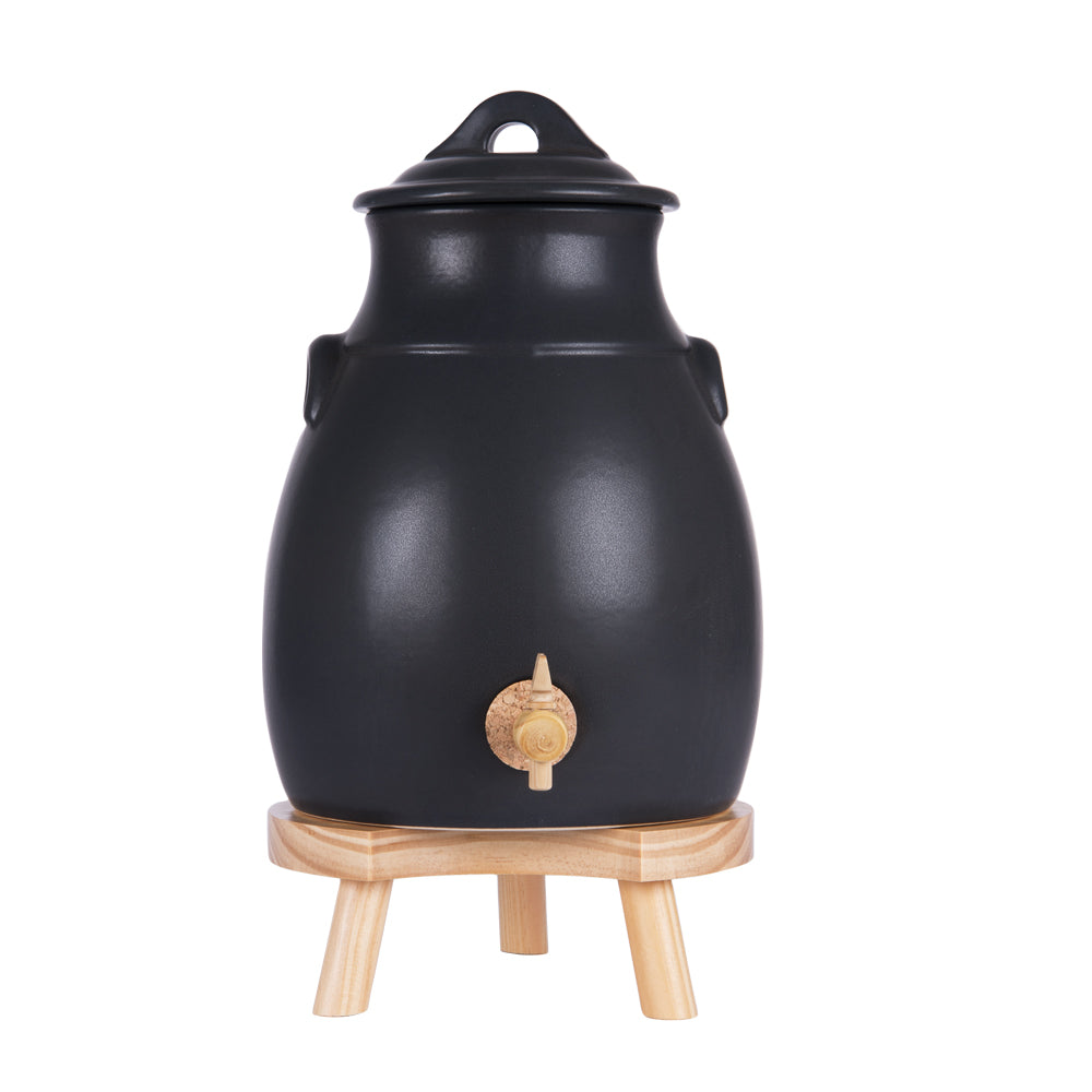 Vinaigrier en grès gris 3,5l sur socle bois - Table Passion