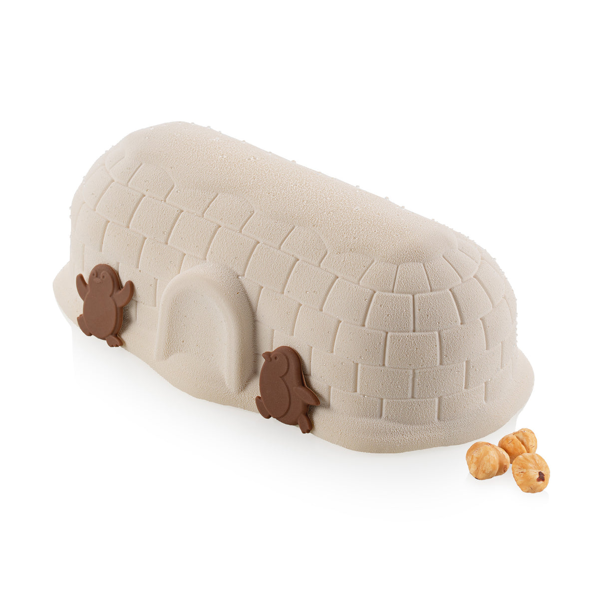 Bûche igloo décorée de pingouins en chocolat, moule Igloo 1175 Silikomart