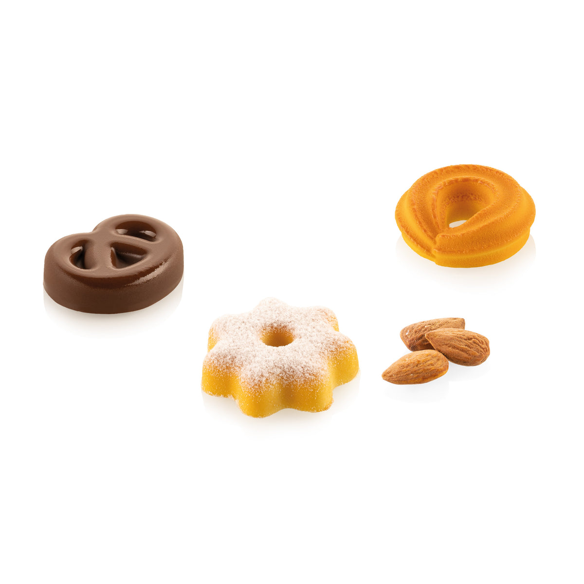 Mini biscuits danois en relief, réalisés avec le moule Danish Cookies XS Silikomart
