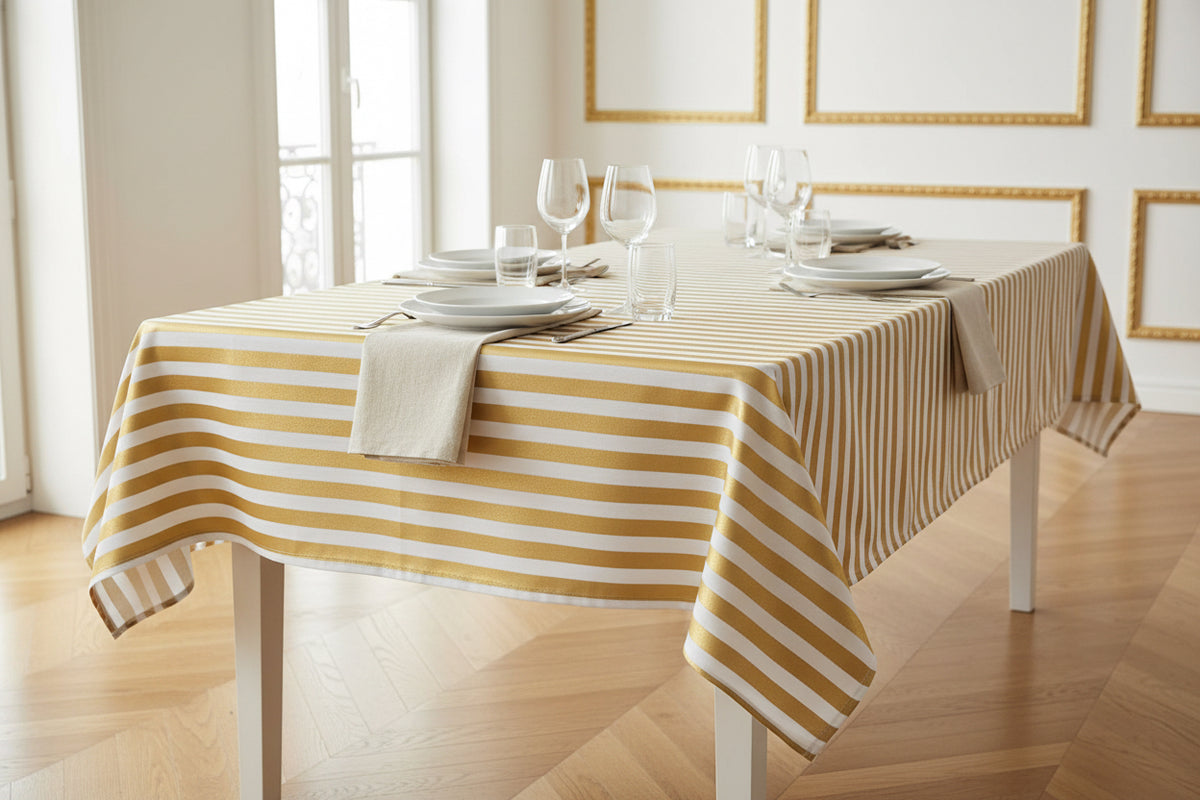 Nappe papier rayure or 1,6 x 2,4 m - Françoise Paviot
