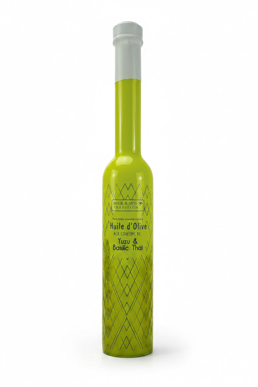 Huile d'olive saveurs yuzu et basilic thai - Savor & Sens