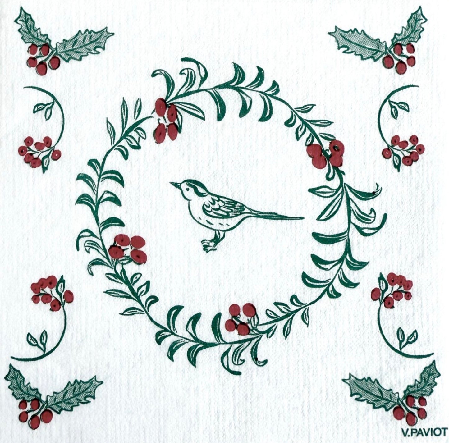 Serviette papier oiseau de Noël 25X25 - Françoise Paviot