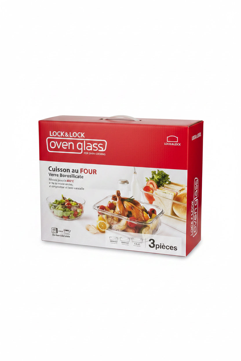 Lot de 3 plats à four Lock & Lock - verre borosilicate emboîtable