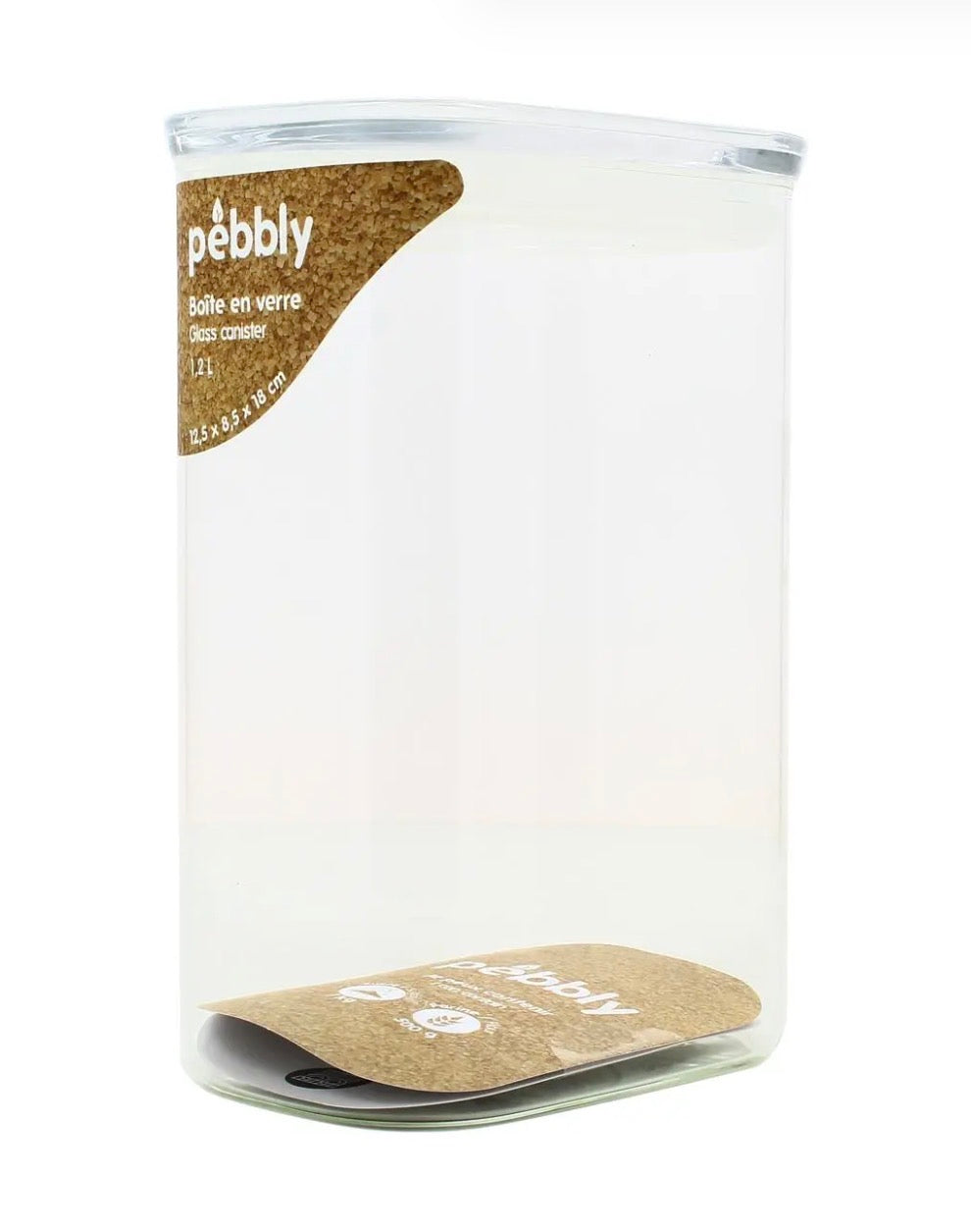 Boîte haute en verre Pebbly 1,2 L - couvercle hermétique