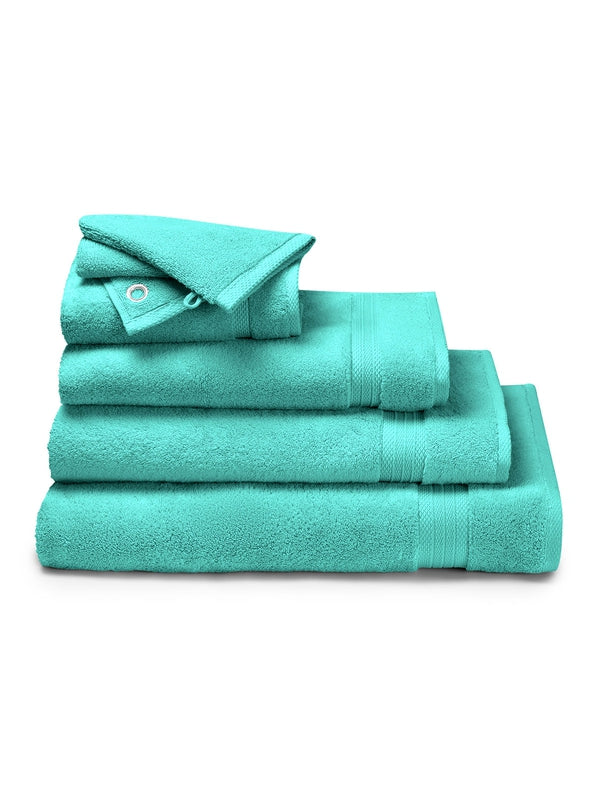 Carré éponge 30x30 bleu en coton avec œillet métallique, collection Elea Curacao