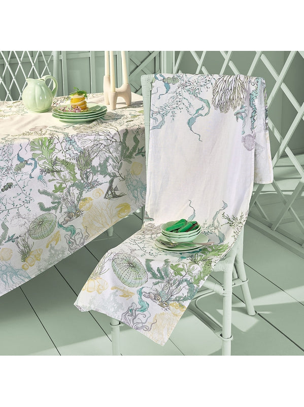 Chemin de table Balade Marine Verde vert 50x150 en coton et lin