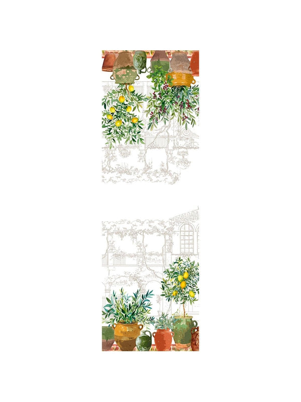Chemin de table provençal olive vert 50x150 en coton-lin avec motif olive