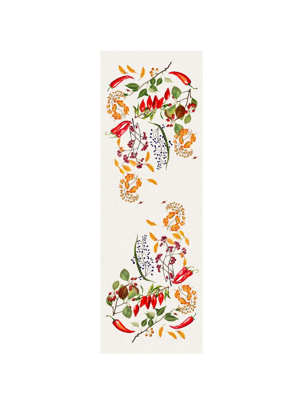 Chemin de table rouge motif piments doux caliente en coton lin 50x150