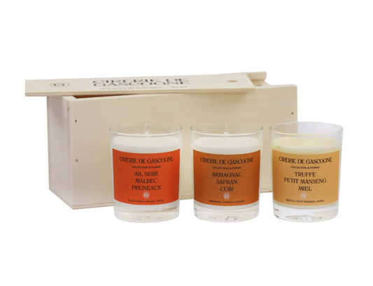 Coffret bois 3 bougie collection Automne 80 g - Cirerie de Gascogne