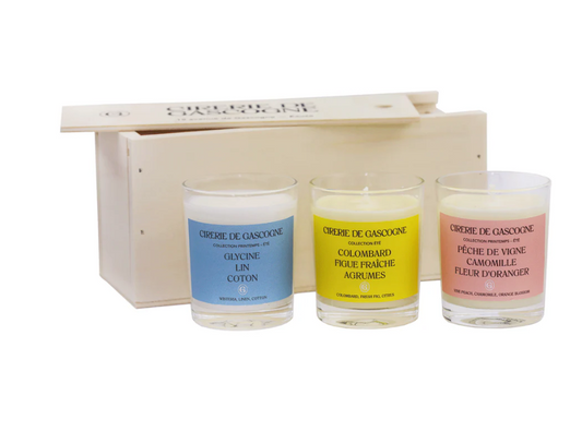 Coffret bois 3 bougie collection printemps / ete - Cirerie de Gascogne