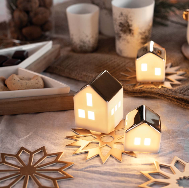 Maison lumineuse LED mini, grand modèle Räder porcelaine