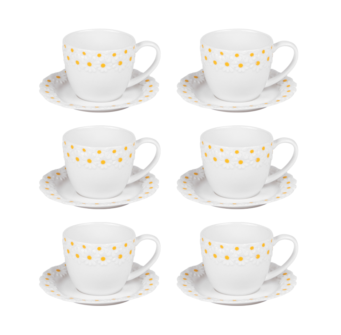 Coffret de 6 tasses à café avec sous tasses Marguerite 10 cl - Table Passion