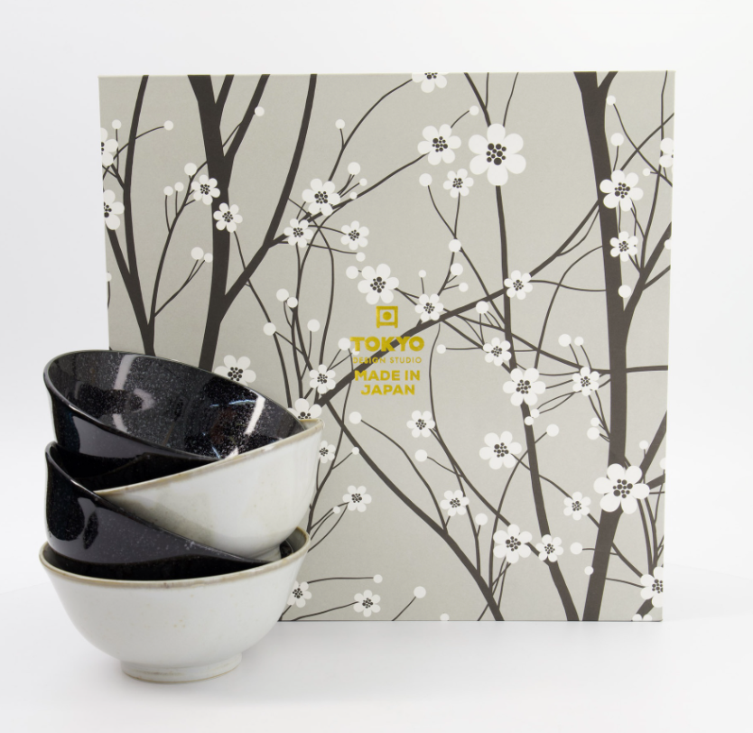 Coffret de 4 bols Sakura noir et gris - Tokyo Design Studio