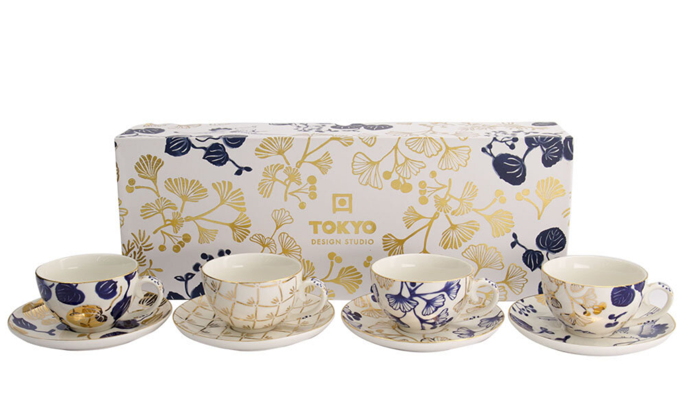 Coffret de 4 tasses et soucoupes Flora Japonica Gold 100 ml – Tokyo Design Studio