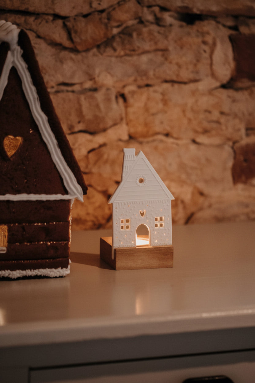 Objet lumineux maison en pain d'épices Räder porcelaine blanche