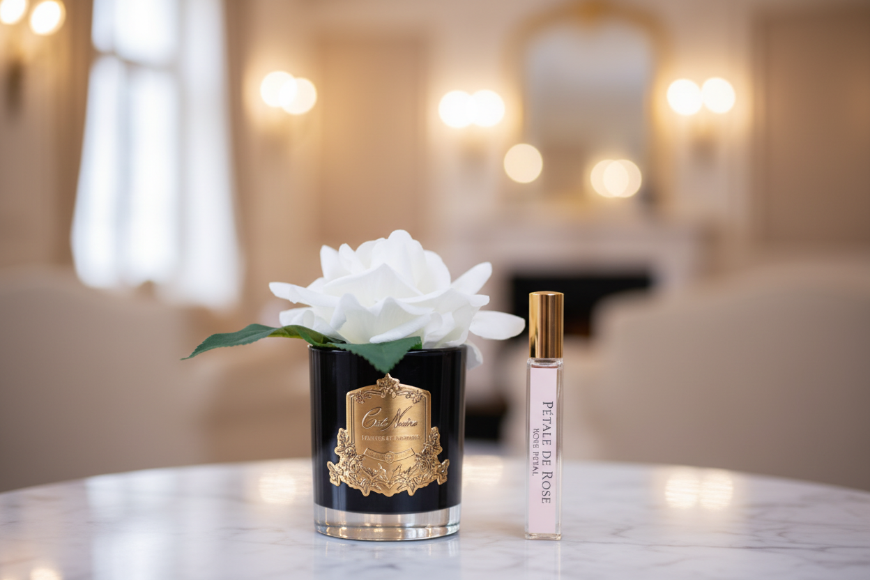 French Rose Ivory - BLACK Glass with GOLD