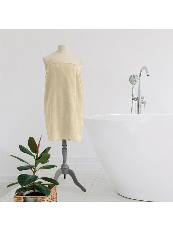 Paréo Elea Angora en coton beige clair, fermeture velcro, tissu moelleux et absorbant
