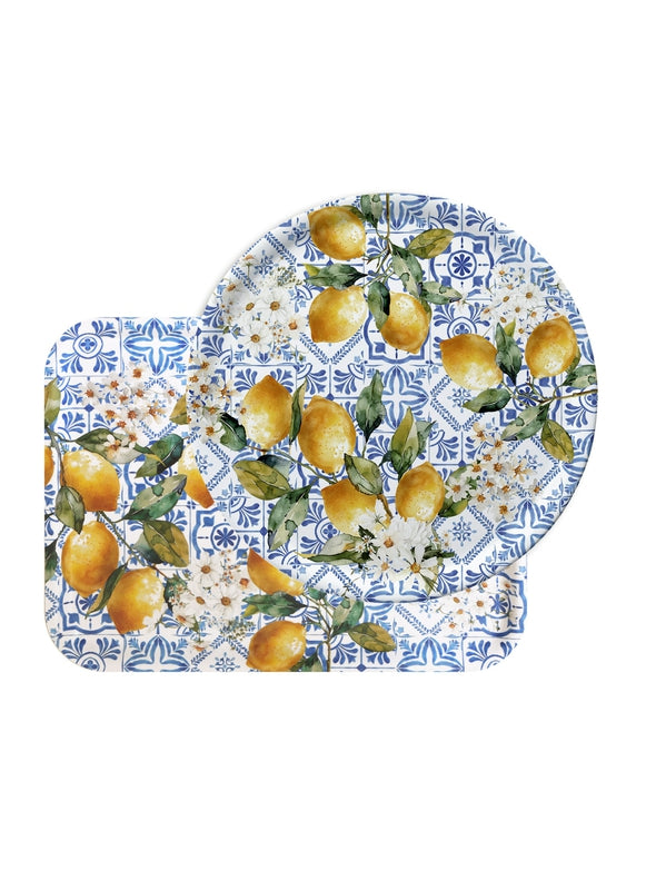 Plateau citrons azulejos bleu