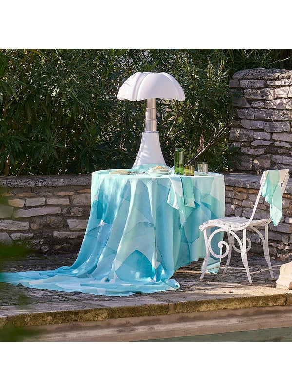 Serviette de table Aqua Mineral bleu 45x45 en coton lin, ourlets 10 mm