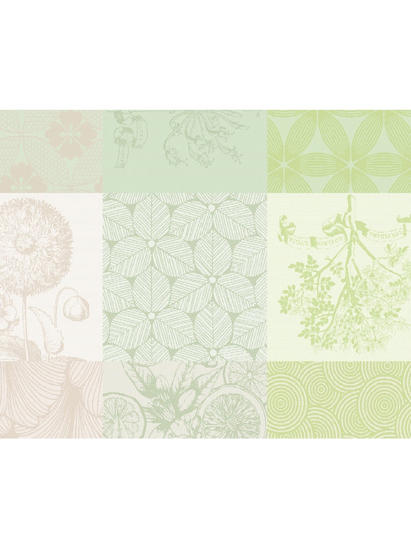 Set de table enduit 40x50 cm en coton, motif Mille Parfums, coloris vert