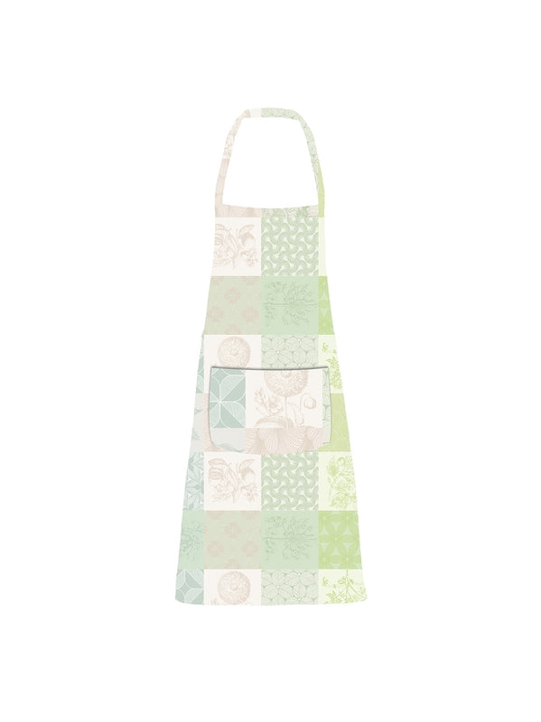 Tablier enduit Mille Parfums Verde vert avec poche, format 75x85 cm