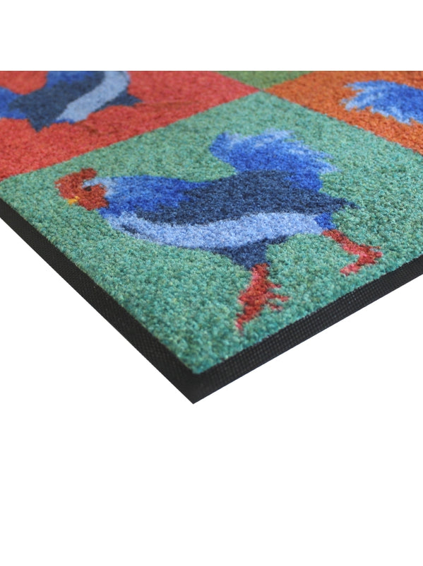 TAPIS DECOR COQS POP ART MULTICOLORE