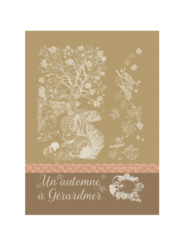 Torchon de cuisine 50x70 en coton motif automne style Gérardmer marron