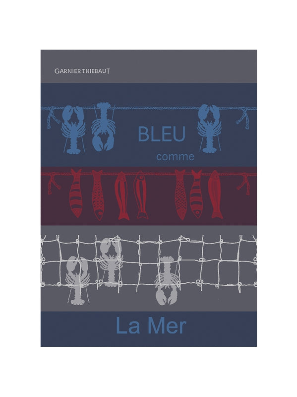 Torchon de cuisine 50x70 en coton bleu avec détail tricolore