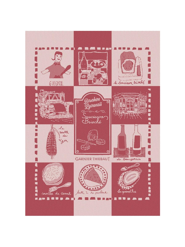 Torchon bouchon lyonnais rouge 50x70 en coton avec motif typique
