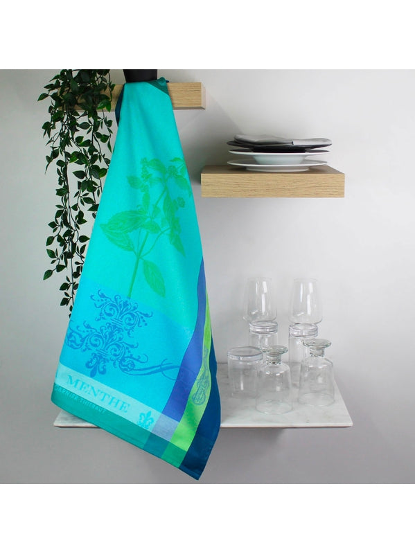 Torchon de cuisine 100% coton vert chlorophylle brin de menthe 56x77 cm