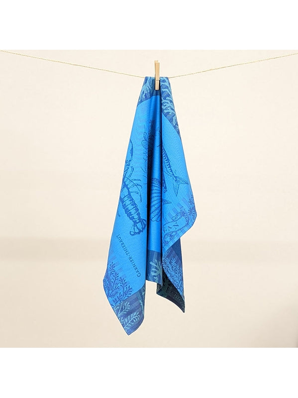 Torchon de cuisine bleu 56x77 cm en coton avec finition ourlet