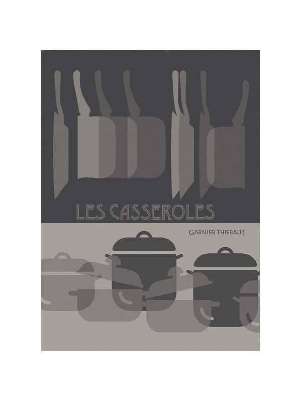 Torchon de cuisine 50x70 en coton gris charbon motif les casseroles
