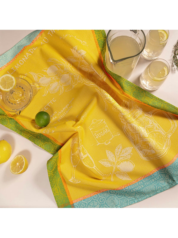 Torchon jaune limonade au thym soleil 56x77 cm en coton