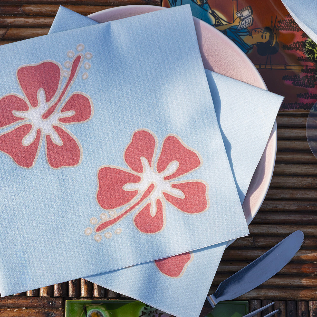 Serviette en papier intissé 40x40cm Hibiscus bleu - Françoise Paviot