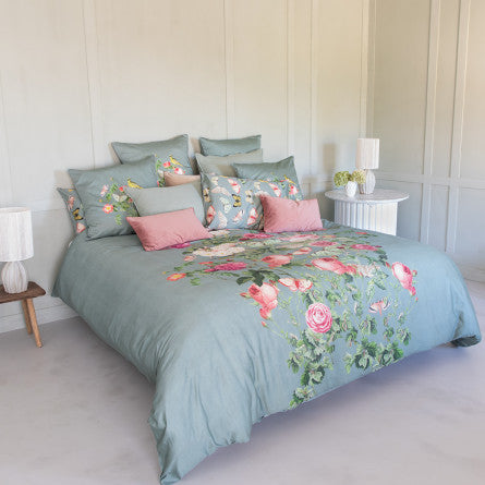 Housse de Couette Roseraie gris vert - Garnier-Thiebaut