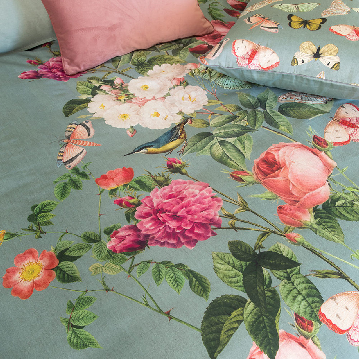 Housse de Couette Roseraie gris vert - Garnier-Thiebaut