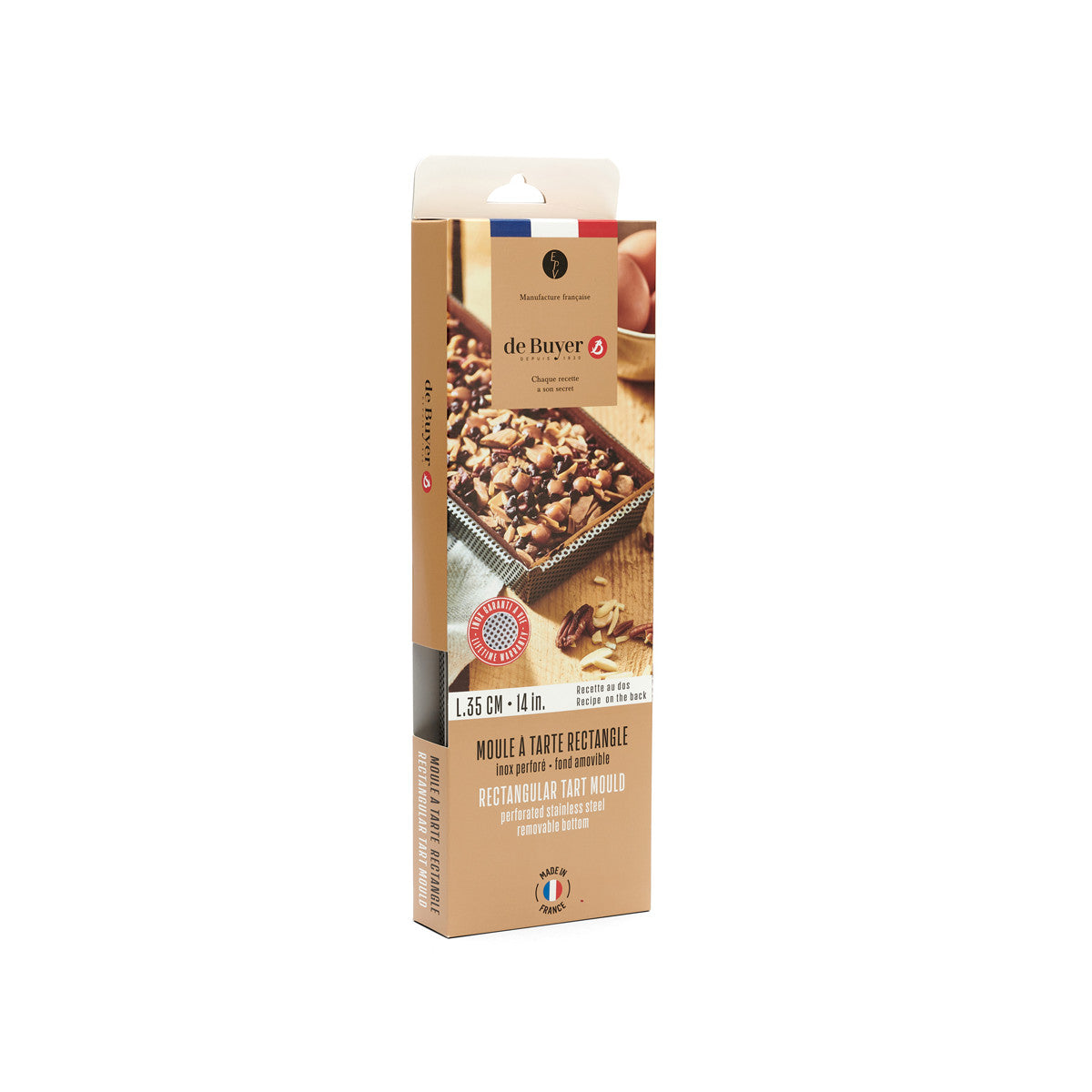 Moule à tarte rectangle en inox perforé avec fond amovible - De Buyer