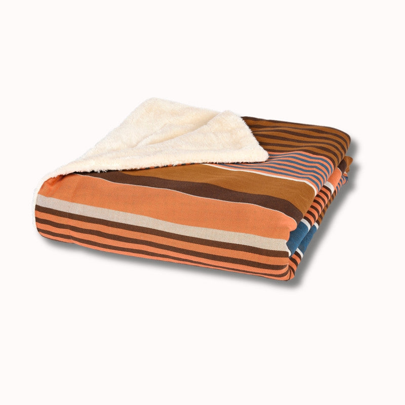 Plaid biface Artiga Bats - rayures pétrole, chocolat, orange et caramel