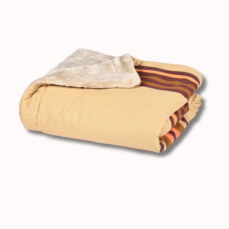 Plaid biface Artiga Brocas - tissage chevron chocolat, prune et caramel sur fond lin
