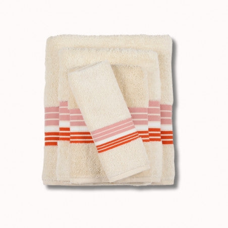 Serviette invité 50x30cm - raye - ecru/oeillet