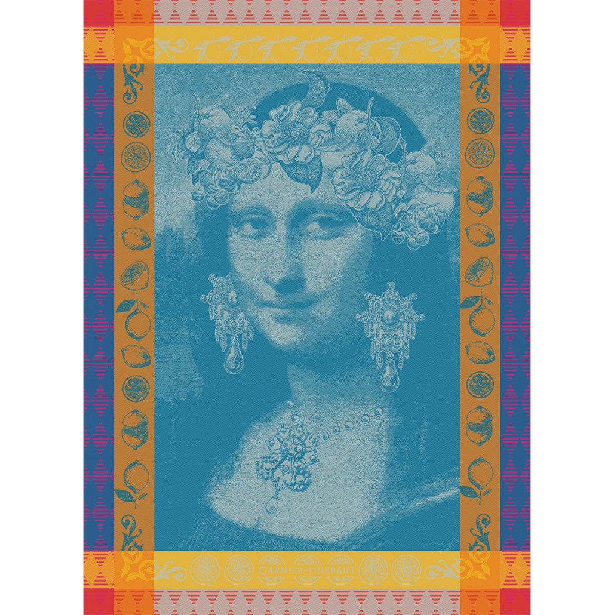 Torchon Mona Lisa bleu - Garnier-Thiebaut