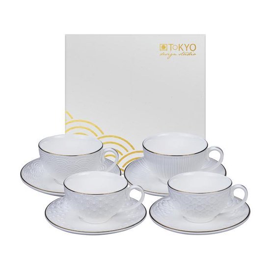 Set de 4 tasses à thé avec sous tasses Nippon white - Tokyo Design Studio