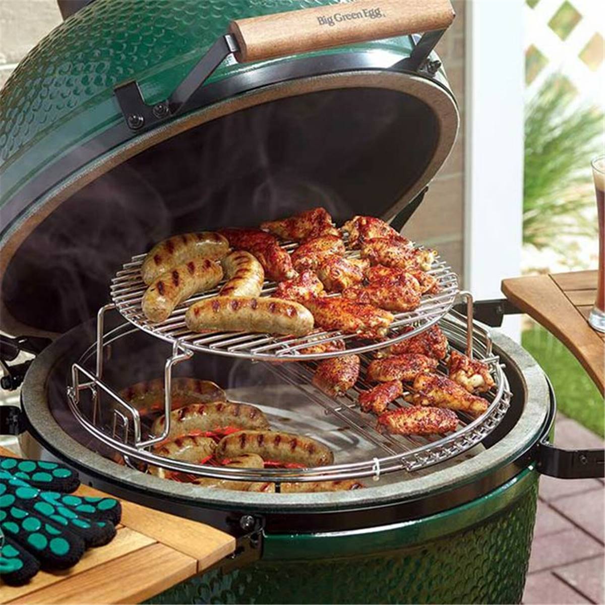 Rack multi-niveau avec grille ronde inox L - Big Green Egg